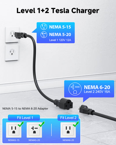 16A Level 1+2 EV Charger for Tesla