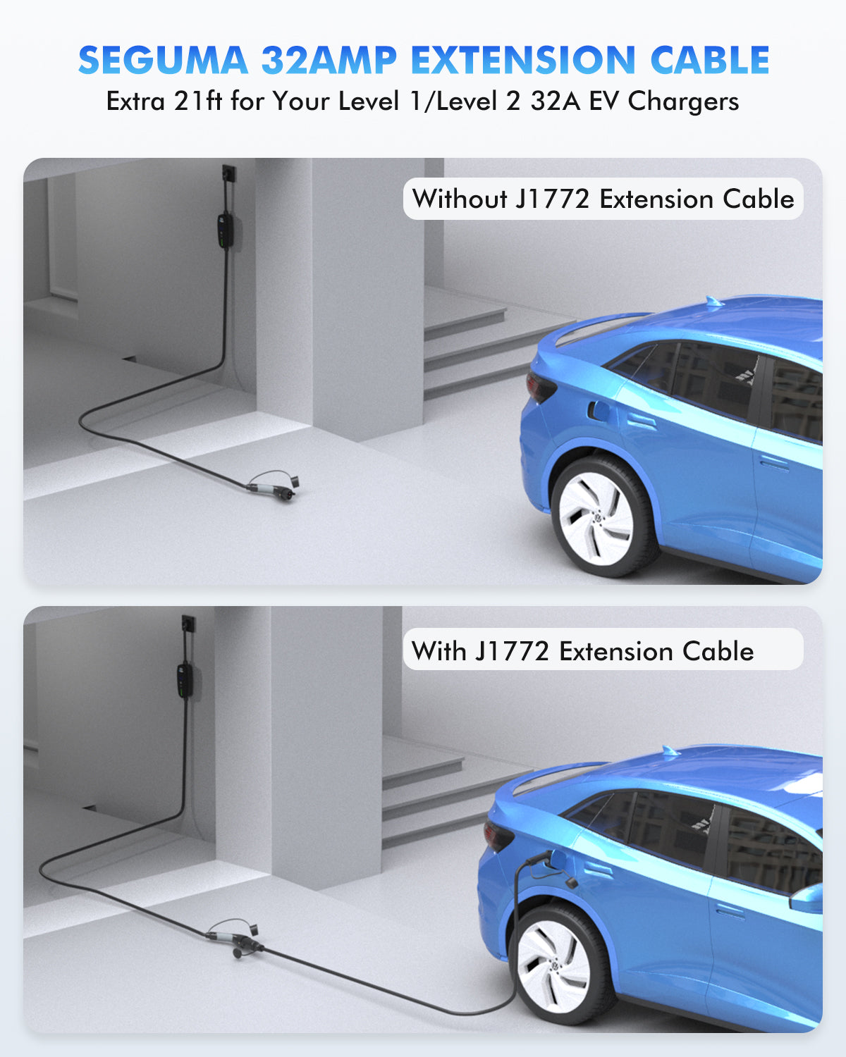 32A J1772 Extension Cord 21FT